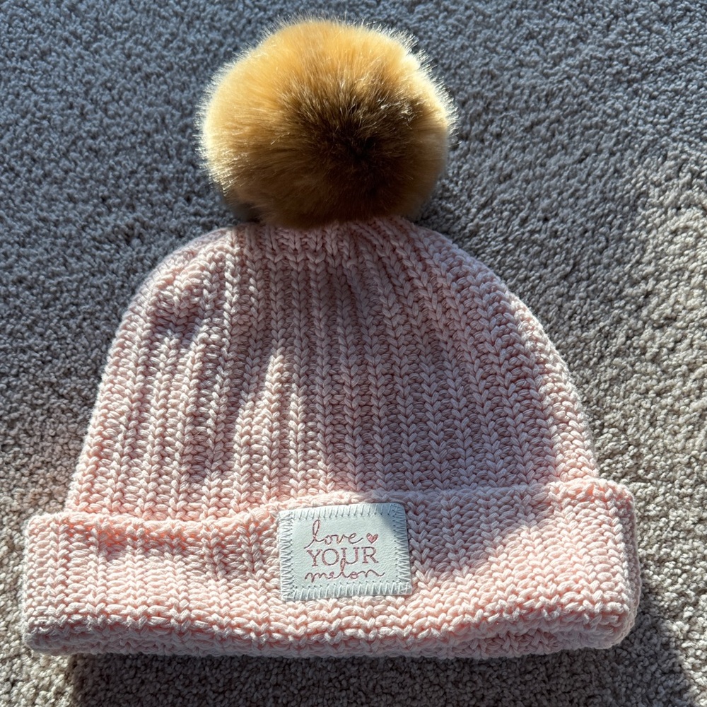 Love Your Melon Light Pink Beanie with Brown Pom